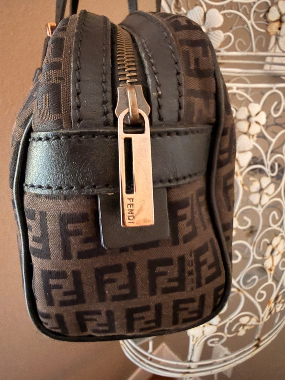 Fendi AUTHENTIC Black and Brown Zucchini Zucca Print Monogram Bassotto Bag - Picture 4 of 14